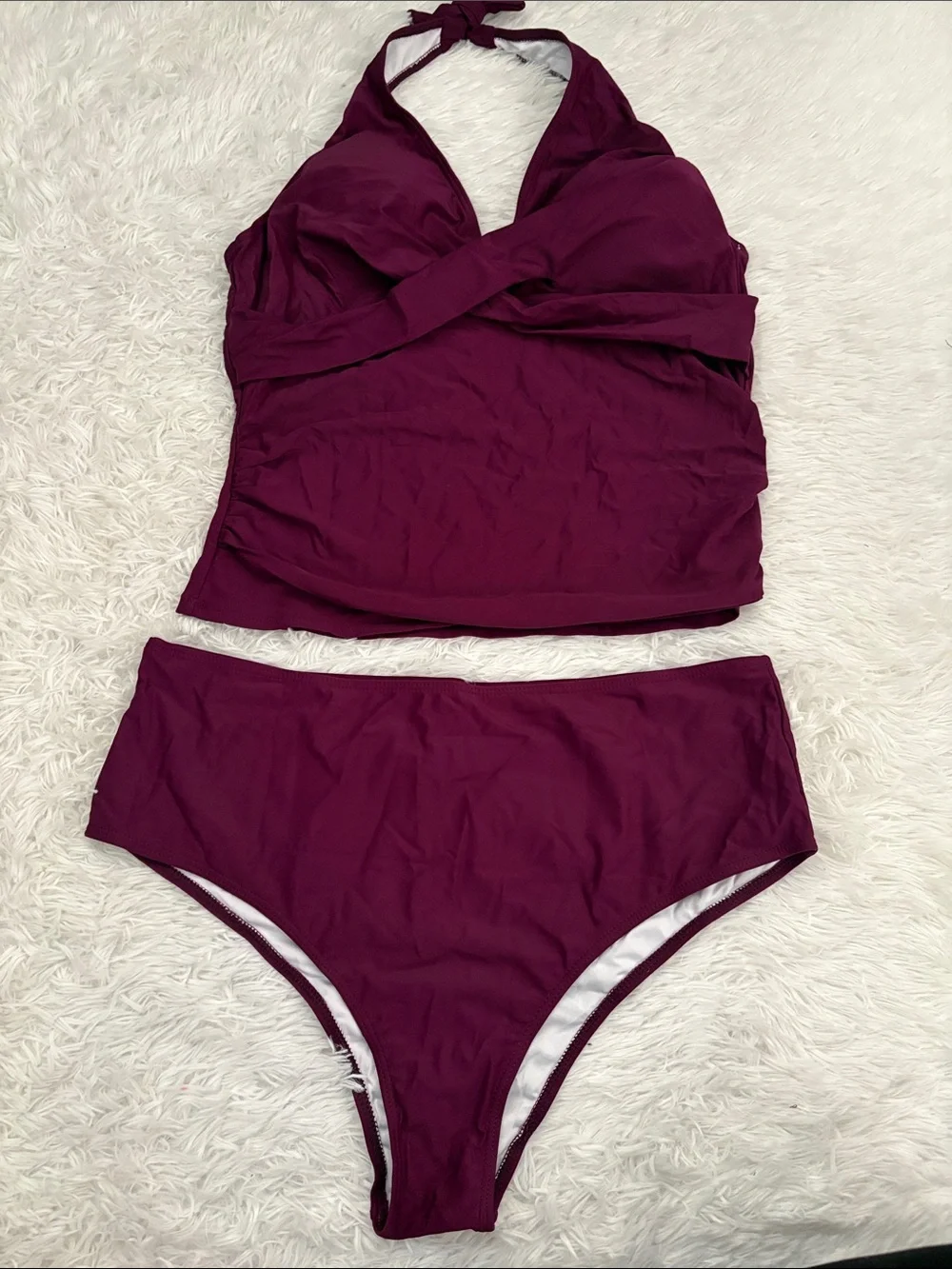 NEW Purple Halter Tie Cross Over Front 2 Piece Tankini Swimsuit Set 2XL